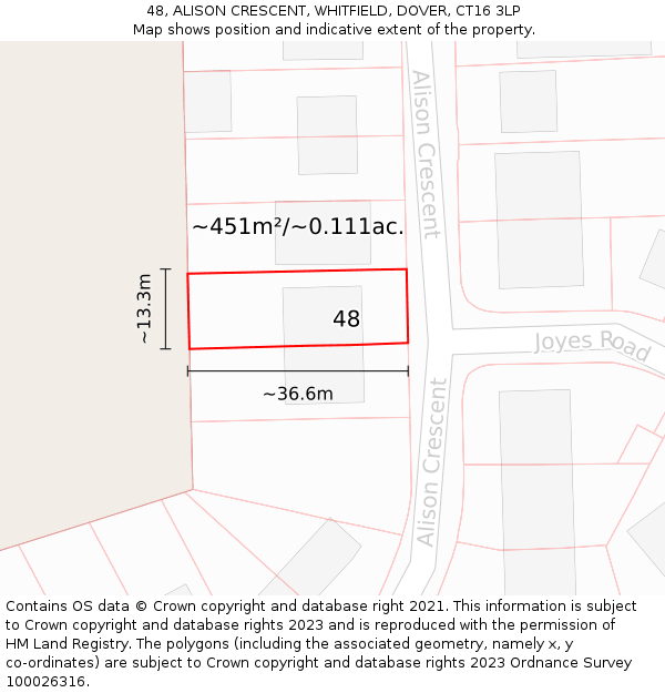 48, ALISON CRESCENT, WHITFIELD, DOVER, CT16 3LP: Plot and title map