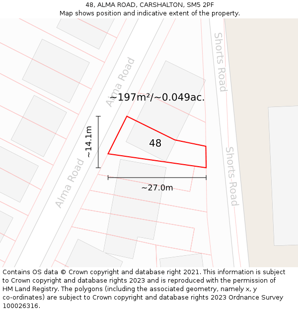 48, ALMA ROAD, CARSHALTON, SM5 2PF: Plot and title map