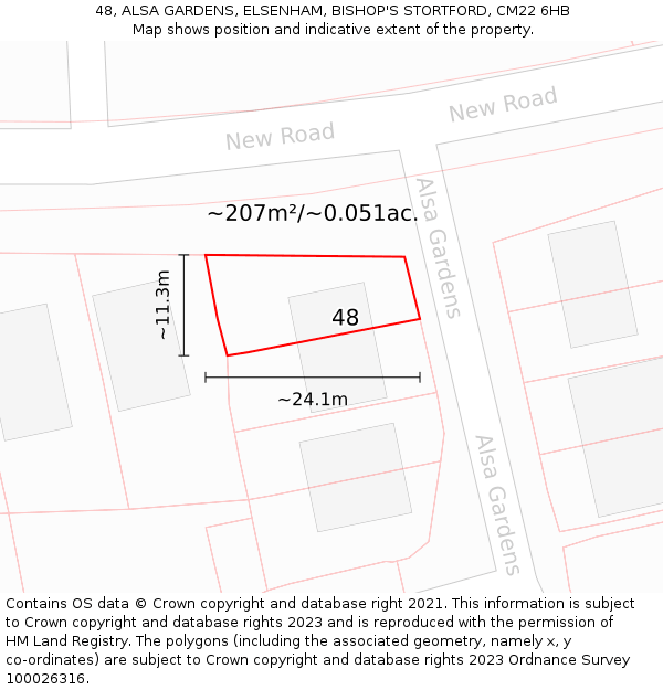 48, ALSA GARDENS, ELSENHAM, BISHOP'S STORTFORD, CM22 6HB: Plot and title map