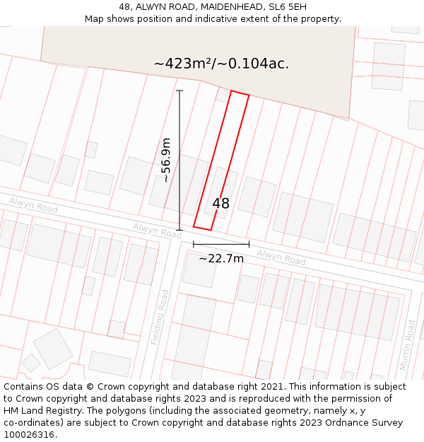 48, ALWYN ROAD, MAIDENHEAD, SL6 5EH: Plot and title map