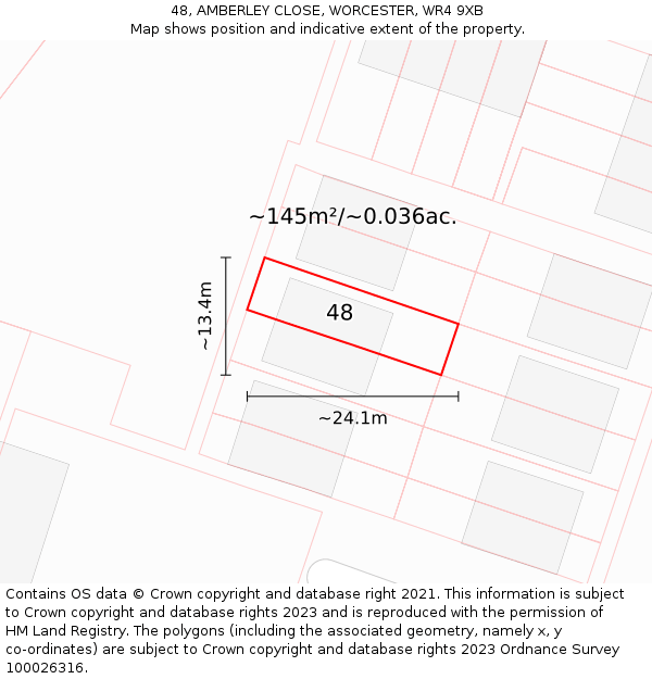48, AMBERLEY CLOSE, WORCESTER, WR4 9XB: Plot and title map