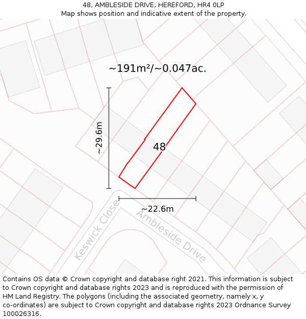 48, AMBLESIDE DRIVE, HEREFORD, HR4 0LP: Plot and title map