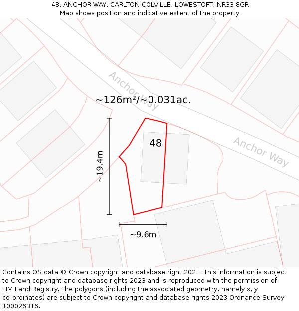 48, ANCHOR WAY, CARLTON COLVILLE, LOWESTOFT, NR33 8GR: Plot and title map