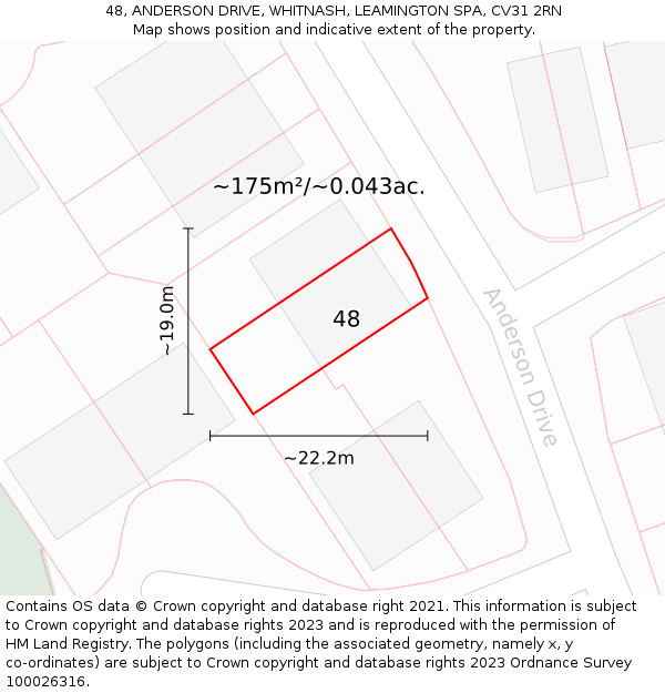 48, ANDERSON DRIVE, WHITNASH, LEAMINGTON SPA, CV31 2RN: Plot and title map