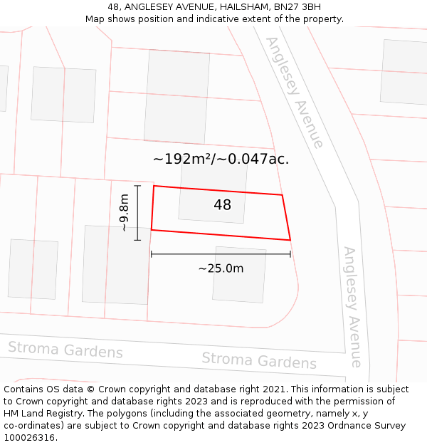 48, ANGLESEY AVENUE, HAILSHAM, BN27 3BH: Plot and title map
