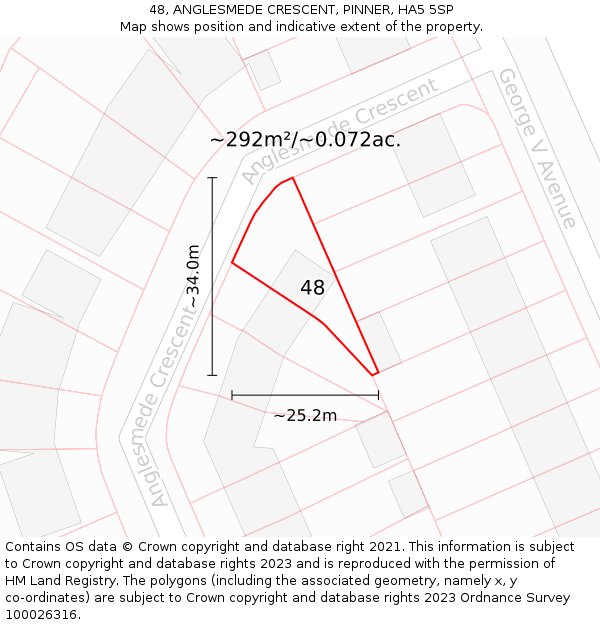 48, ANGLESMEDE CRESCENT, PINNER, HA5 5SP: Plot and title map