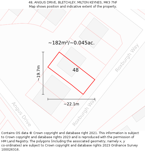 48, ANGUS DRIVE, BLETCHLEY, MILTON KEYNES, MK3 7NF: Plot and title map