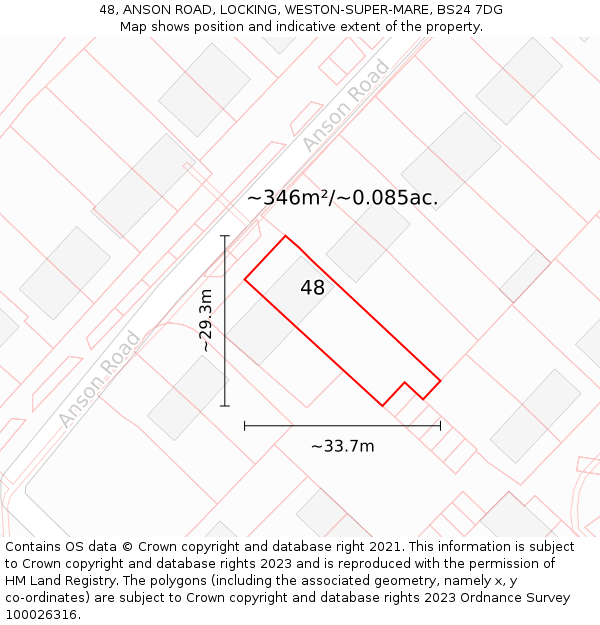 48, ANSON ROAD, LOCKING, WESTON-SUPER-MARE, BS24 7DG: Plot and title map