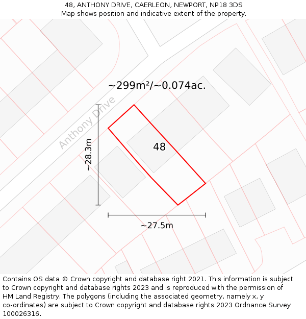 48, ANTHONY DRIVE, CAERLEON, NEWPORT, NP18 3DS: Plot and title map