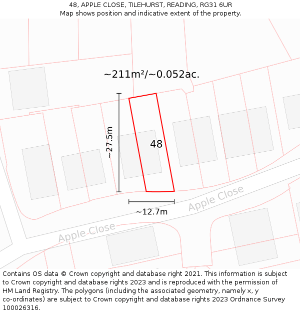 48, APPLE CLOSE, TILEHURST, READING, RG31 6UR: Plot and title map