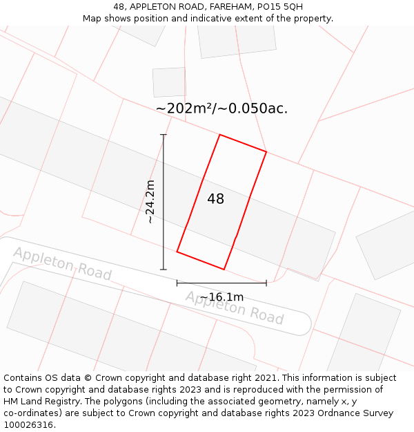 48, APPLETON ROAD, FAREHAM, PO15 5QH: Plot and title map