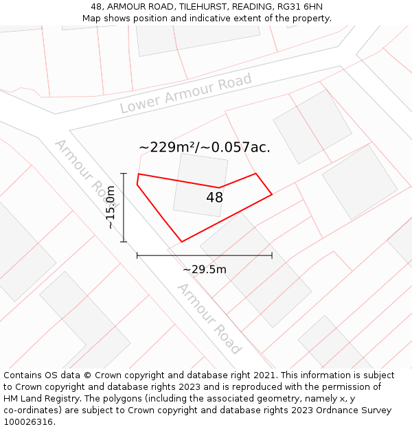 48, ARMOUR ROAD, TILEHURST, READING, RG31 6HN: Plot and title map