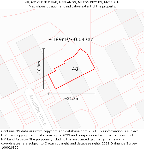 48, ARNCLIFFE DRIVE, HEELANDS, MILTON KEYNES, MK13 7LH: Plot and title map