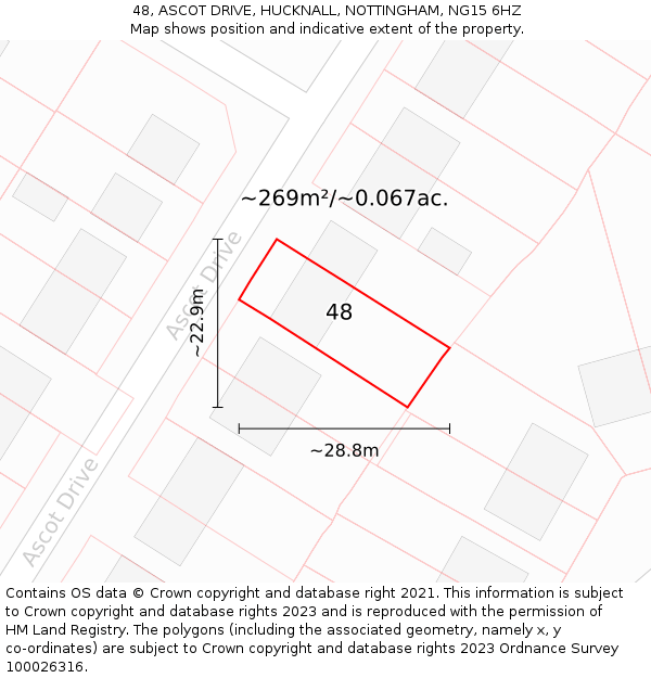 48, ASCOT DRIVE, HUCKNALL, NOTTINGHAM, NG15 6HZ: Plot and title map