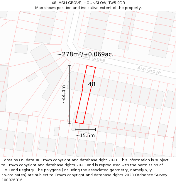 48, ASH GROVE, HOUNSLOW, TW5 9DR: Plot and title map