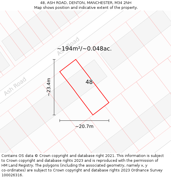 48, ASH ROAD, DENTON, MANCHESTER, M34 2NH: Plot and title map