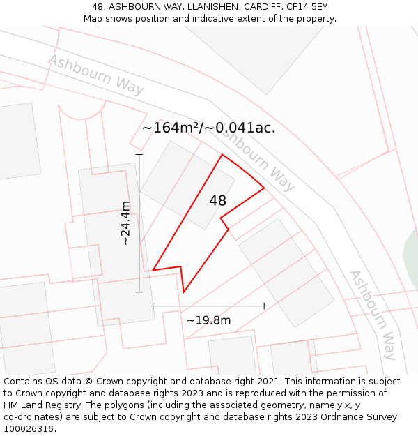 48, ASHBOURN WAY, LLANISHEN, CARDIFF, CF14 5EY: Plot and title map