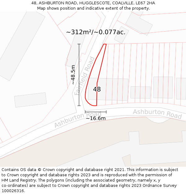 48, ASHBURTON ROAD, HUGGLESCOTE, COALVILLE, LE67 2HA: Plot and title map
