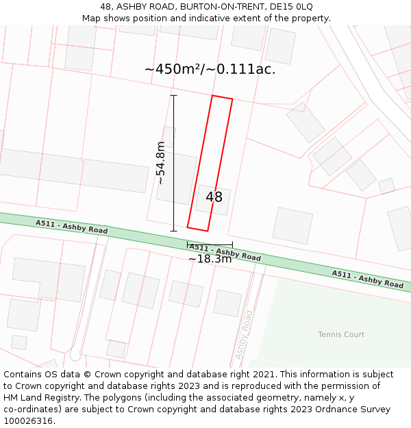 48, ASHBY ROAD, BURTON-ON-TRENT, DE15 0LQ: Plot and title map
