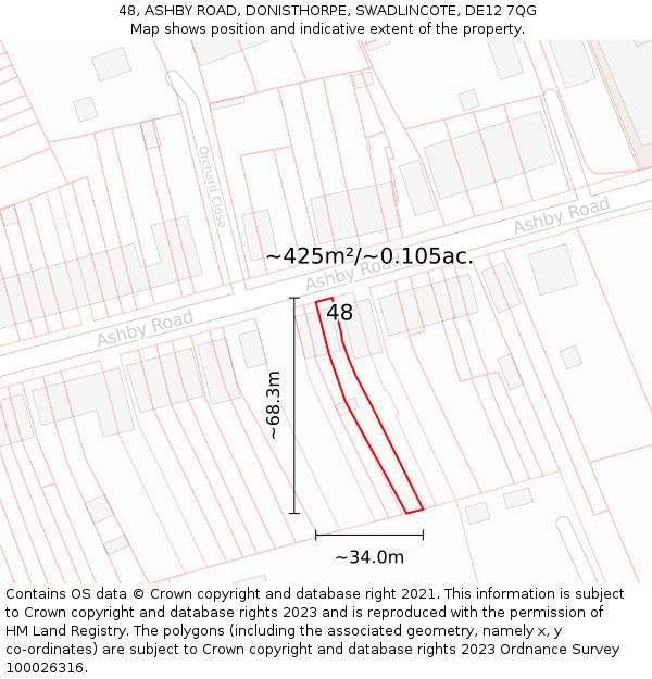48, ASHBY ROAD, DONISTHORPE, SWADLINCOTE, DE12 7QG: Plot and title map