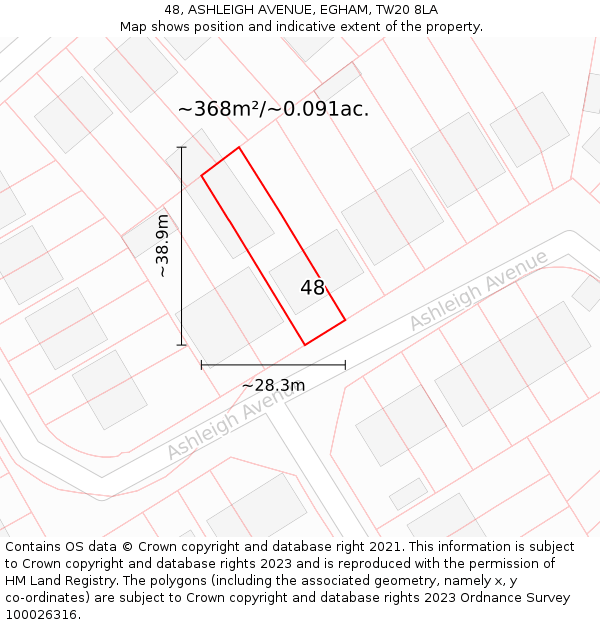 48, ASHLEIGH AVENUE, EGHAM, TW20 8LA: Plot and title map