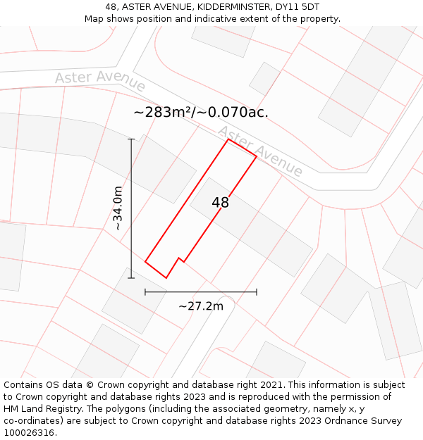 48, ASTER AVENUE, KIDDERMINSTER, DY11 5DT: Plot and title map