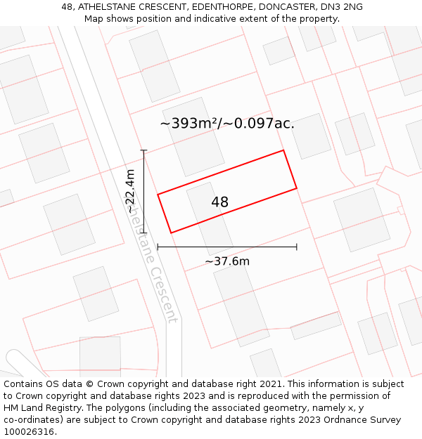 48, ATHELSTANE CRESCENT, EDENTHORPE, DONCASTER, DN3 2NG: Plot and title map