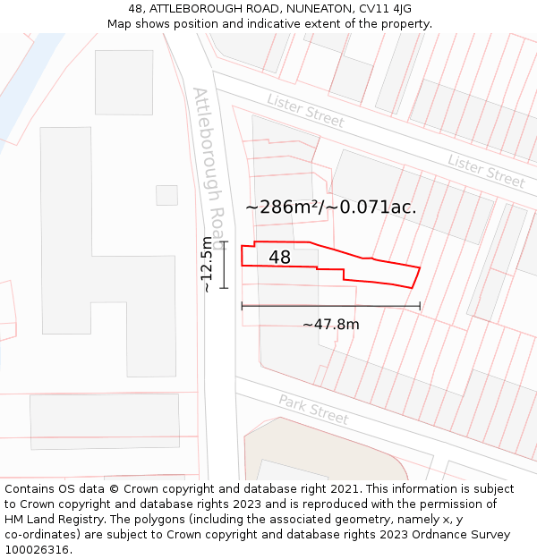 48, ATTLEBOROUGH ROAD, NUNEATON, CV11 4JG: Plot and title map