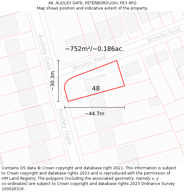 48, AUDLEY GATE, PETERBOROUGH, PE3 9PG: Plot and title map