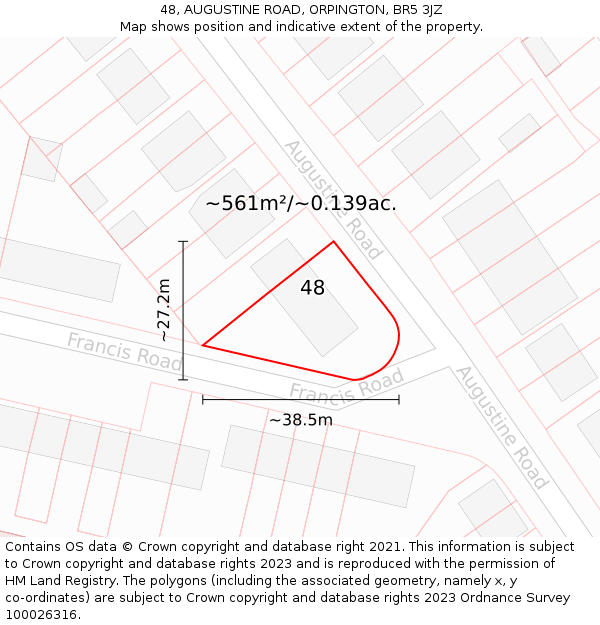 48, AUGUSTINE ROAD, ORPINGTON, BR5 3JZ: Plot and title map