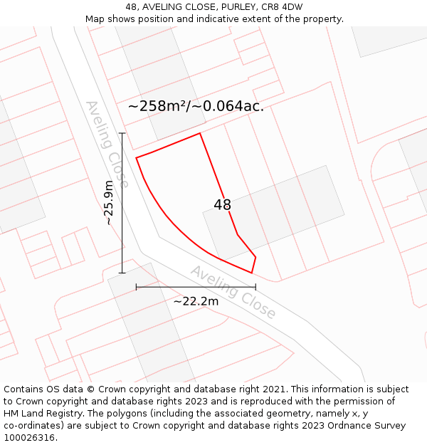 48, AVELING CLOSE, PURLEY, CR8 4DW: Plot and title map