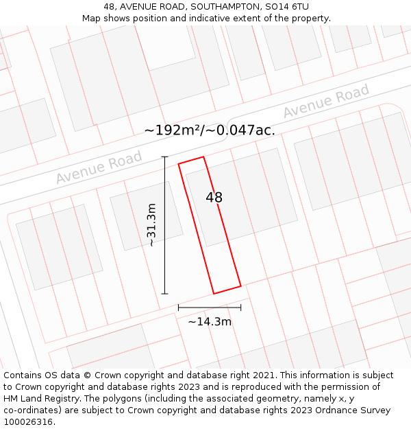 48, AVENUE ROAD, SOUTHAMPTON, SO14 6TU: Plot and title map