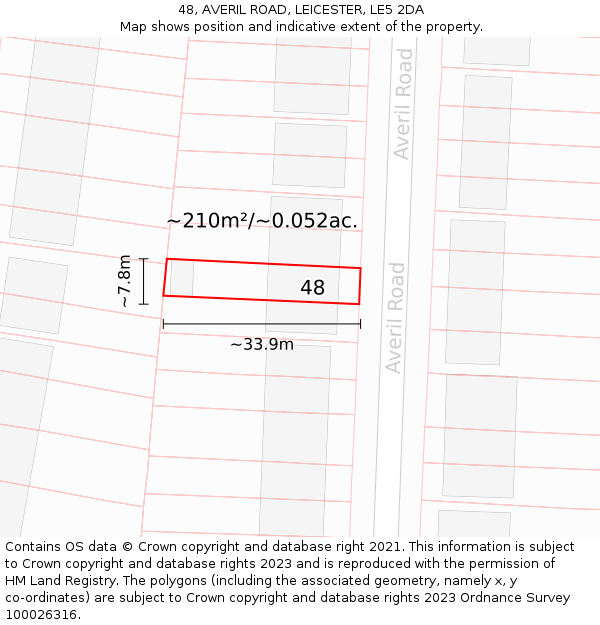 48, AVERIL ROAD, LEICESTER, LE5 2DA: Plot and title map
