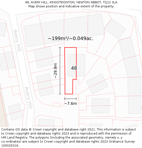 48, AVERY HILL, KINGSTEIGNTON, NEWTON ABBOT, TQ12 3LA: Plot and title map