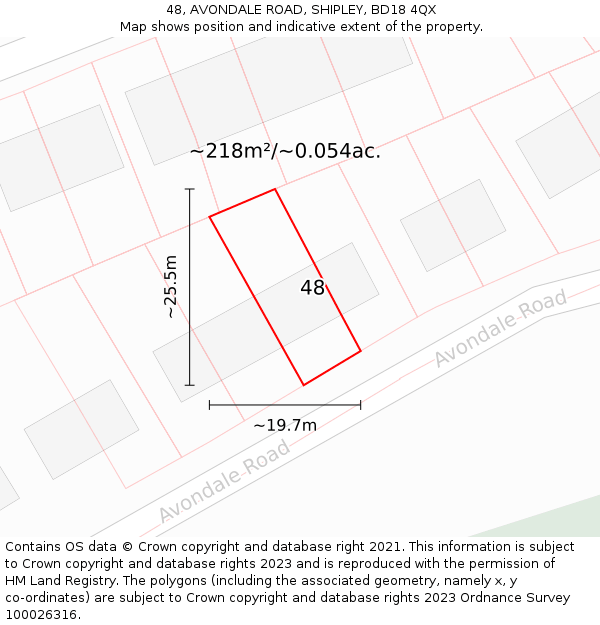 48, AVONDALE ROAD, SHIPLEY, BD18 4QX: Plot and title map