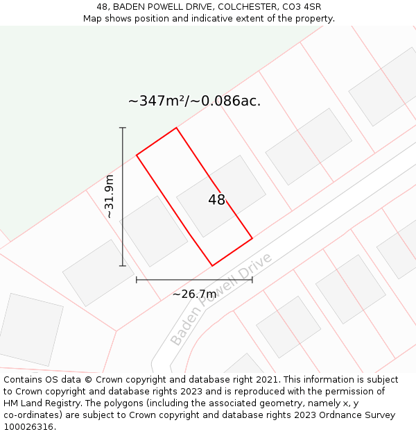 48, BADEN POWELL DRIVE, COLCHESTER, CO3 4SR: Plot and title map