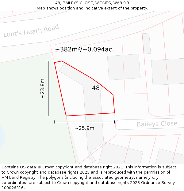 48, BAILEYS CLOSE, WIDNES, WA8 9JR: Plot and title map