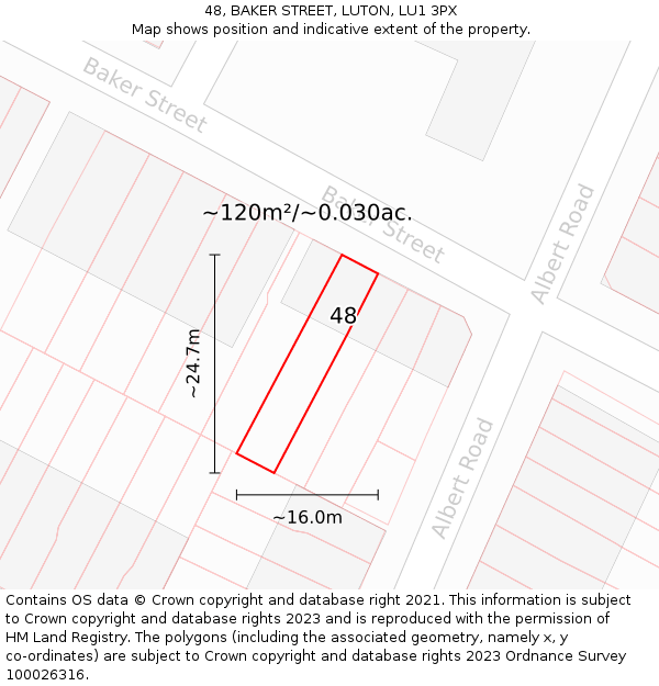 48, BAKER STREET, LUTON, LU1 3PX: Plot and title map