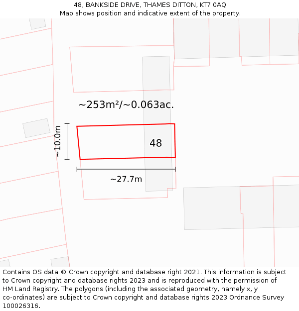 48, BANKSIDE DRIVE, THAMES DITTON, KT7 0AQ: Plot and title map