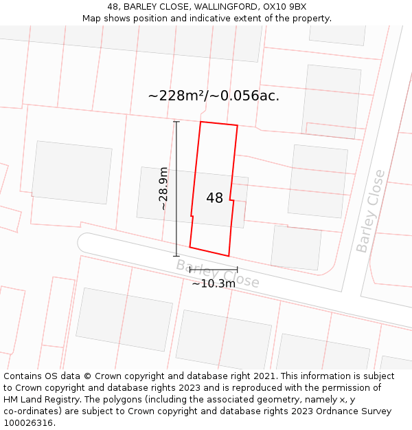 48, BARLEY CLOSE, WALLINGFORD, OX10 9BX: Plot and title map