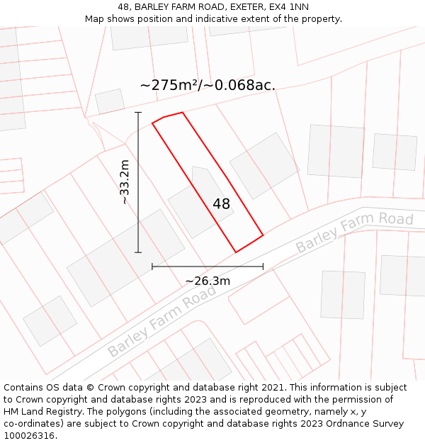 48, BARLEY FARM ROAD, EXETER, EX4 1NN: Plot and title map