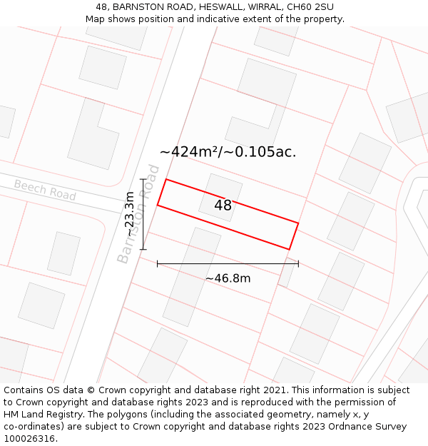 48, BARNSTON ROAD, HESWALL, WIRRAL, CH60 2SU: Plot and title map