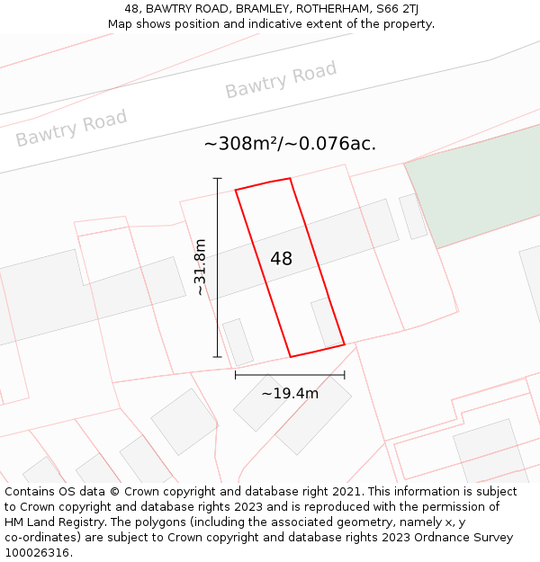 48, BAWTRY ROAD, BRAMLEY, ROTHERHAM, S66 2TJ: Plot and title map