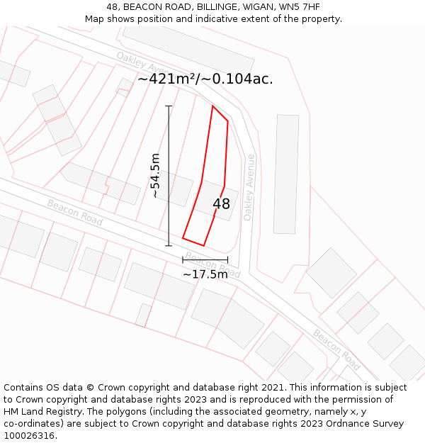 48, BEACON ROAD, BILLINGE, WIGAN, WN5 7HF: Plot and title map