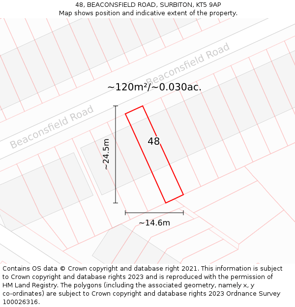 48, BEACONSFIELD ROAD, SURBITON, KT5 9AP: Plot and title map