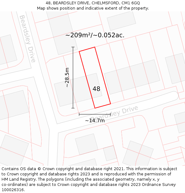 48, BEARDSLEY DRIVE, CHELMSFORD, CM1 6GQ: Plot and title map