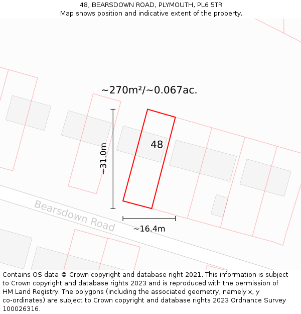 48, BEARSDOWN ROAD, PLYMOUTH, PL6 5TR: Plot and title map