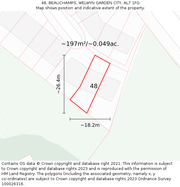 48, BEAUCHAMPS, WELWYN GARDEN CITY, AL7 1FG: Plot and title map