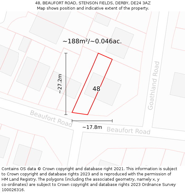 48, BEAUFORT ROAD, STENSON FIELDS, DERBY, DE24 3AZ: Plot and title map
