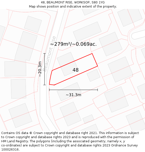 48, BEAUMONT RISE, WORKSOP, S80 1YG: Plot and title map